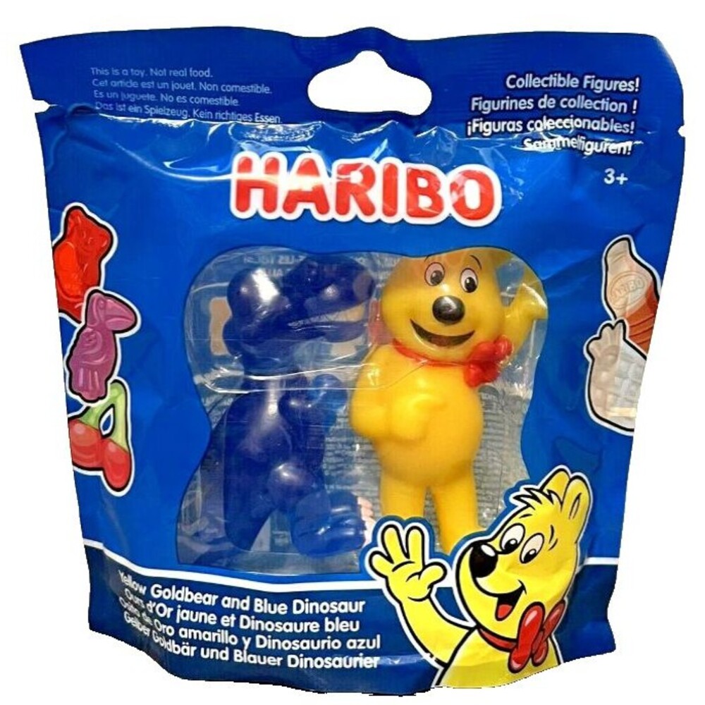 Haribo GUMMY BEAR Collectible Mini Figures Yellow GoldBear & Blue Dinosaur NEW